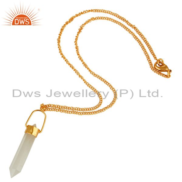 Exporter 14K Yellow Gold Plated Brass White Moonstone Double Sided Point Pendant Necklace