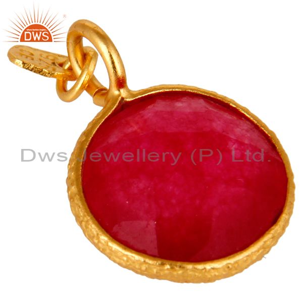 Exporter 18K Yellow Gold Plated Sterling Silver Red Chalcedony Bezel Set Charm Pendant