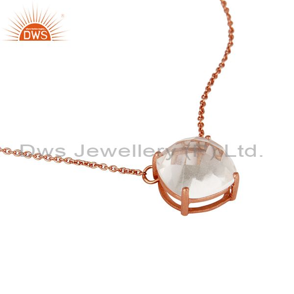 Exporter 925 Sterling Silver Rose Gold Plated Crystal Gemstone Prong Set Chain Necklace