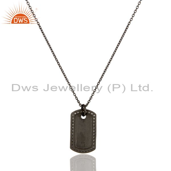 Exporter Oxidized Sterling Silver White Topaz Pendant With Chain Necklace