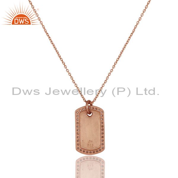 Exporter 18K Rose Gold Plated Sterling Silver White Topaz Strip Pendant With Chain