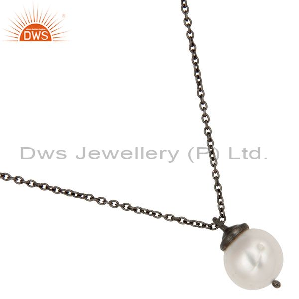 Exporter 925 Sterling Silver With Oxidized White Pearl Designer Pendant With Chain