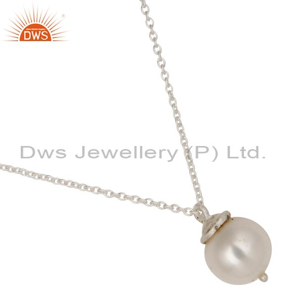 Exporter 925 Sterling Silver White Pearl Designer Pendant With Chain Necklace