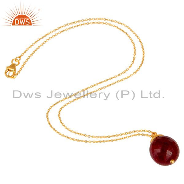 Exporter 18K Gold Plated Sterling Silver Natural Ruby Designer Pendant With Chain
