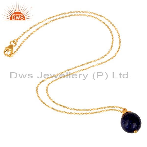 Exporter 18K Gold Plated Sterling Silver Natural Sapphire Designer Pendant With Chain