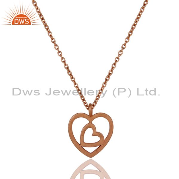 Exporter Rose Gold Plated Double Heart Sterling Silver Pendant Necklace With Chain