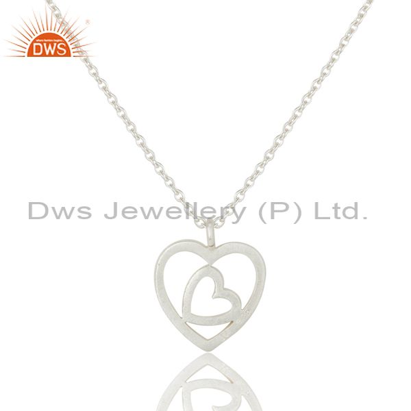Exporter Double Heart Solid Sterling Silver Pendant Necklace With Chain