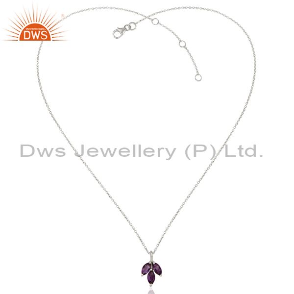 Exporter Amethyst Leaf Finn 925 Sterling Silver Silver Plated Chain Pendant Necklace