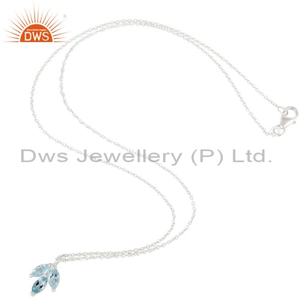 Exporter Blue Topaz Leaf Finn 925 Sterling Silver Silver Plated Chain Pendant Necklace