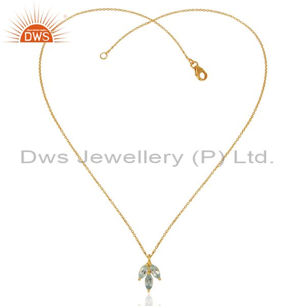Exporter Blue Topaz Leaf Finn 925 Sterling Silver 18k Gold Plated Chain Pendant Necklace