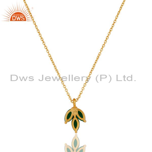 Exporter 18k Yellow Gold Plated Sterling Silver Prong Set Green Onyx Pendant with Chain