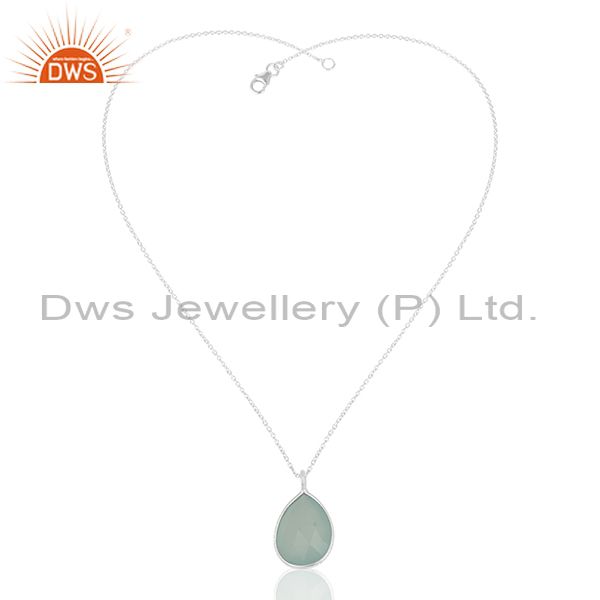Exporter Fine Silver Aqua Chalcedony Gemstone Girls Pendant Manufacturers