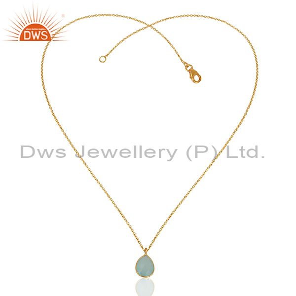 Exporter Aqua Chalcedony Gemstone Gold Plated 925 Silver Chain Pendant Jewelry