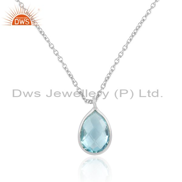 Handcrafted sterling silver 925 blue topaz pendant necklace