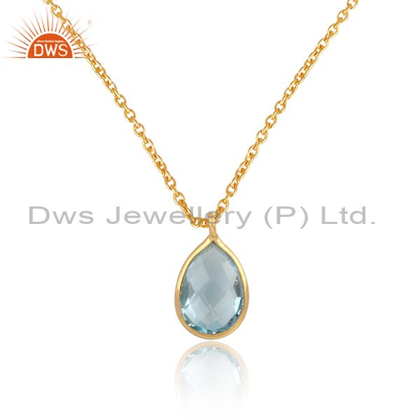 Handcrafted gold over silver 925 blue topaz pendant necklace