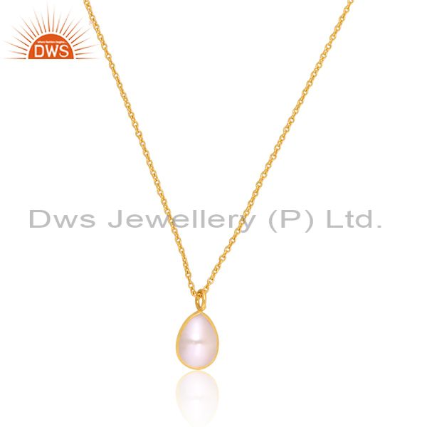 Pear Cut Pearl Set 18K Brass Gold Designer Pendant And Chain