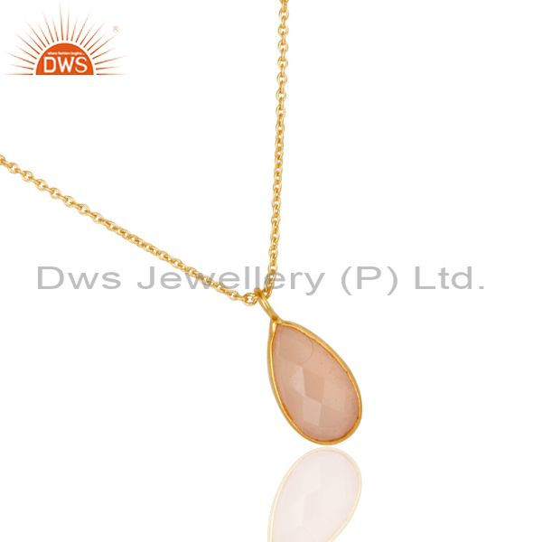 Suppliers 18K Yellow Gold Plated Dyed Chalcedony Gemstone Bezel Set Chain Pendant Jewelery
