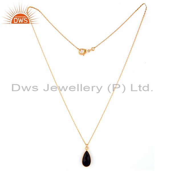 Suppliers 18k Gold Plated Black Onyx Bazel Set Brass Pendant With Chain