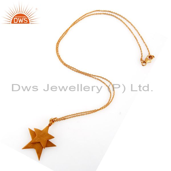 Exporter 18K Yellow Gold Plated Sterling Silver Star Charms Pendant With Chain
