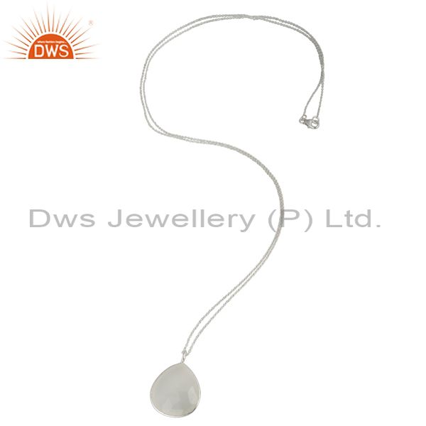 Exporter Handmade White Moonstone Bezel-Set Sterling Silver Pendant With Chain