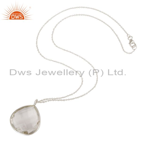 Suppliers 925 Solid Sterling Silver Crystal Quartz Gemstone Bezel Set Pendant With Chain
