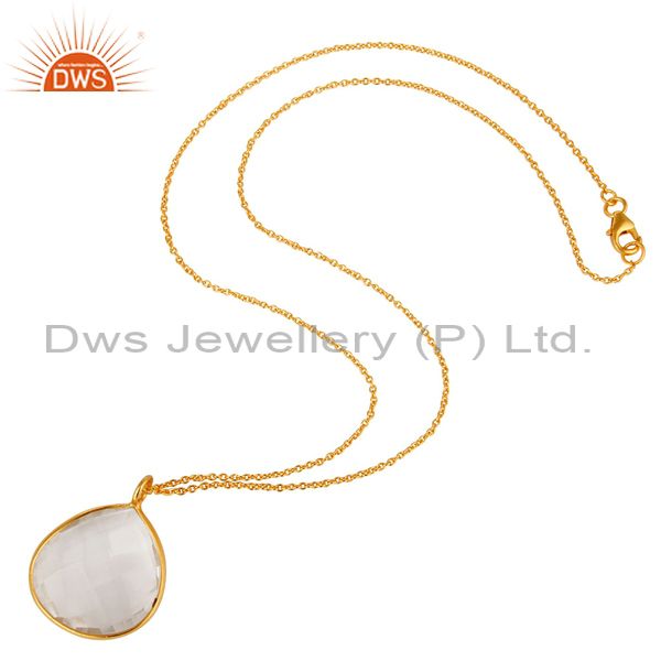 Suppliers 18K Yellow Gold Plated Sterling Silver Crystal Quartz Bezel Set Pendant W/ Chain