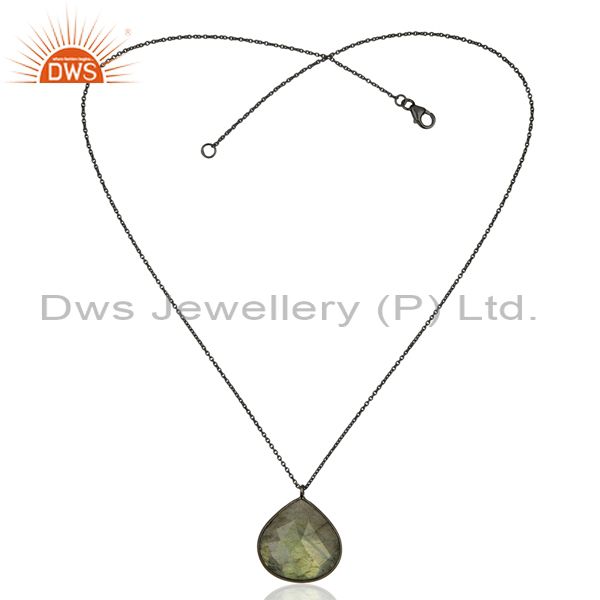 Exporter Labradorite Gemstone Rhodium Plated Silver Pendant Necklace Jewelry