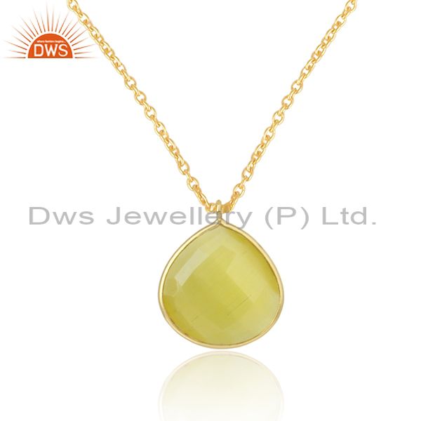 Exporter 18k Gold Plated Sterling Silver Chalcedony Bezel Set Pendant Chain Necklace
