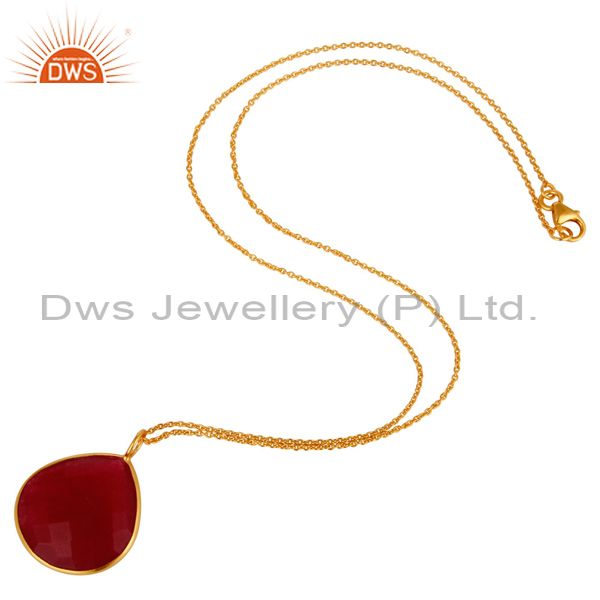 Suppliers 18K Gold Plated Sterling Silver Red Aventurine Bezel Set Drop Pendant With Chain