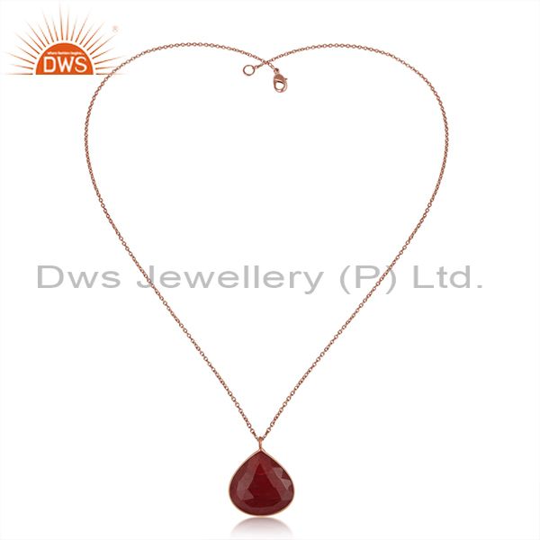 Exporter Dyed Ruby Gemstone Rose Gold Plated Sterling Silver Chain Pendant Wholesaler