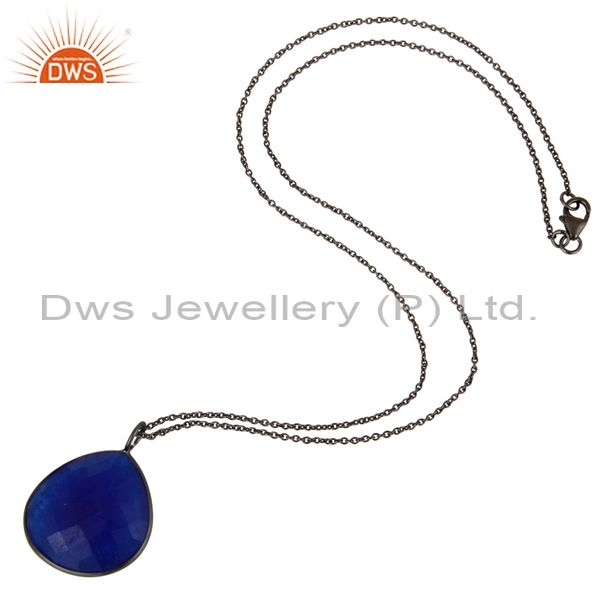 Suppliers Oxidized Sterling Silver Blue Aventurine Bezel Set Pendant With Chain