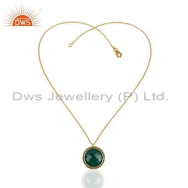 Exporter 18K Yellow Gold Plated Silver Green Onyx And Smoky Quartz Pendant With Chain