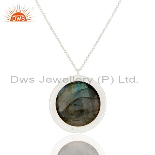 Wholesalers 925 Sterling Silver Labradorite And White Topaz Halo Style Pendant With Chain