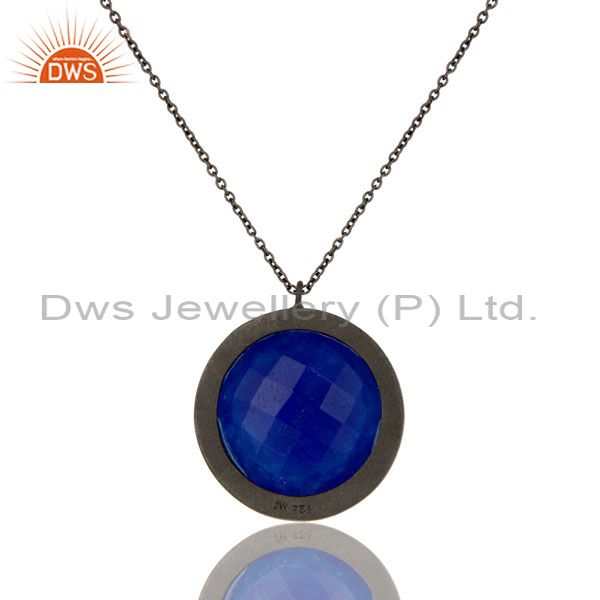 Wholesalers Sterling Silver With Oxidized Blue Aventurine And White Topaz Pendant With Chain