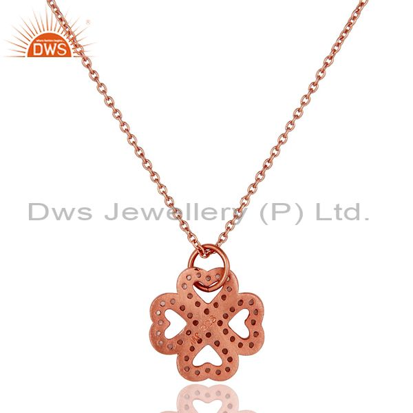 Exporter 18K Rose Gold Plated Sterling Silver White Topaz Pendant With Chain Necklace