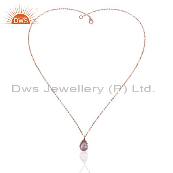 Exporter Amethyst Gemstone 925 Silver Rose Gold Plated Chain Pendant Wholesale