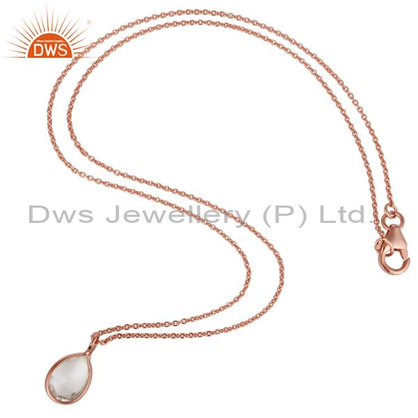 Suppliers 18K Rose Gold Plated Sterling Silver Crystal Quartz Gemstone Drop Pendant Chain