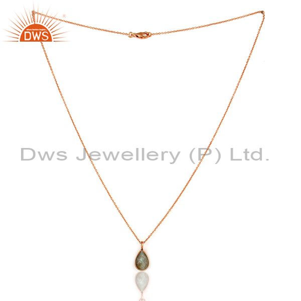 Exporter 18K Rose Gold Plated Sterling Silver Labradorite Bezel Set Pendant With Chain