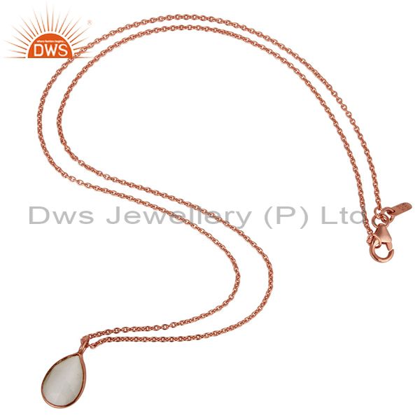 Suppliers 18K Rose Gold Plated Silver White Moonstone Bezel Set Pendant With Chain