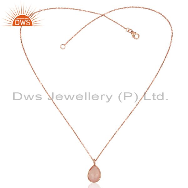 Exporter Dyed Rose Chalcedony Sterling Silver Pendant With 17" Chain - Rose Gold Plated