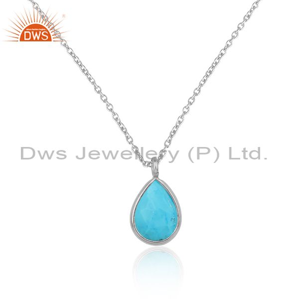 Turquoise Cultured Fine Sterling Silver Pendant With Chain
