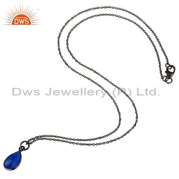 Suppliers Oxidized Sterling Silver Faceted Blue Aventurine Bezel Set Drop Pendant Necklace