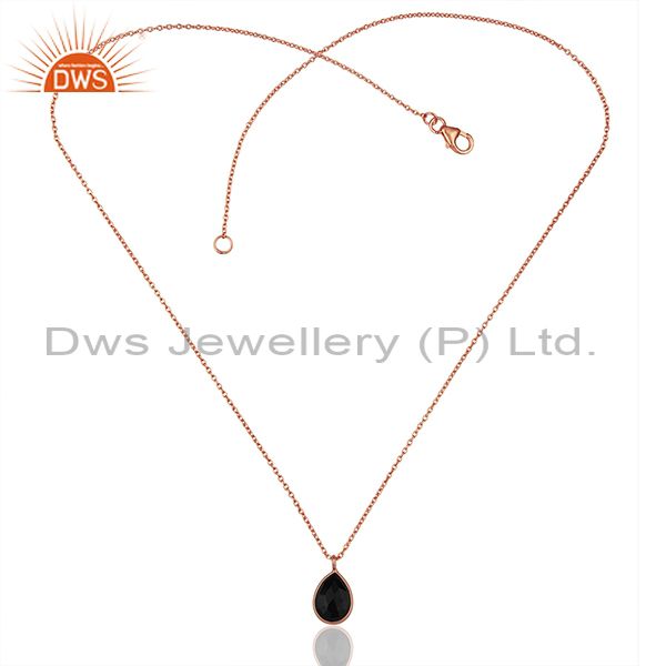 Exporter Black Onyx Gemstone 925 Silver Rose Gold Plated Chain Pendant