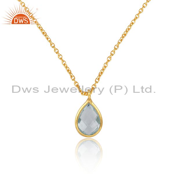 Handmade dainty gold over silver necklace with blue topaz