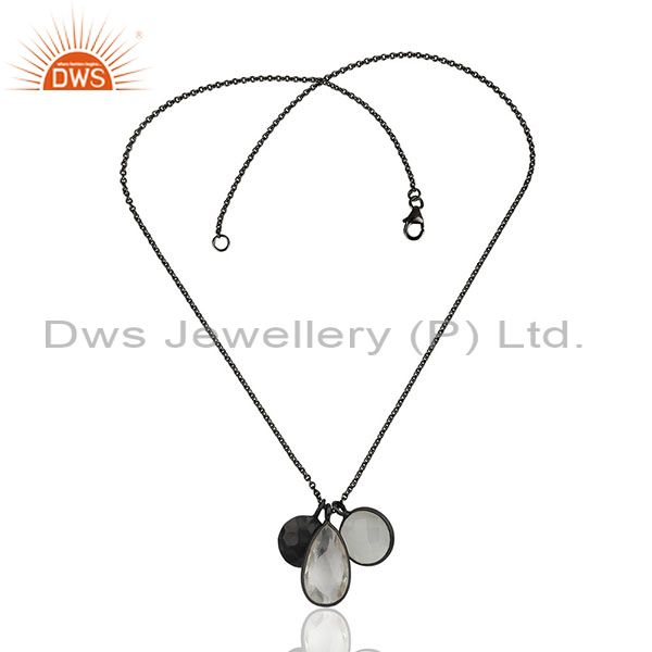 Exporter Oxidized Sterling Silver Crystal Quartz And Moonstone Pendant Charms Necklace