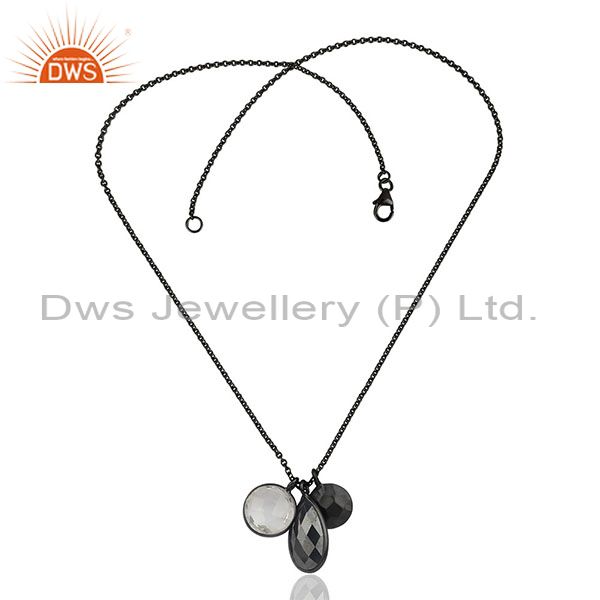Exporter Multi Gemstone Black Rhodium Plated 925 Silver Chain Pendant Wholesale