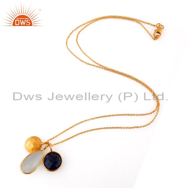 Exporter 18K Gold Plated 925 Silver White Moonstone And Lapis Lazuli Pendant With Chain