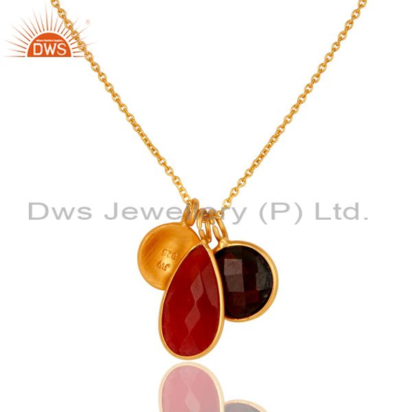 Wholesalers 18K Gold Plated Sterling Silver Garnet And Red Aventurine Pendant With Chain
