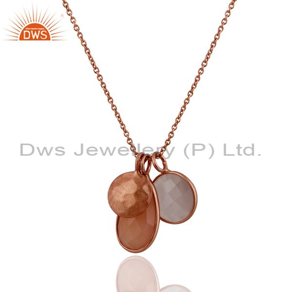 Exporter 18K Rose Gold Plated Sterling Silver Chalcedony And White Moonstone Pendant