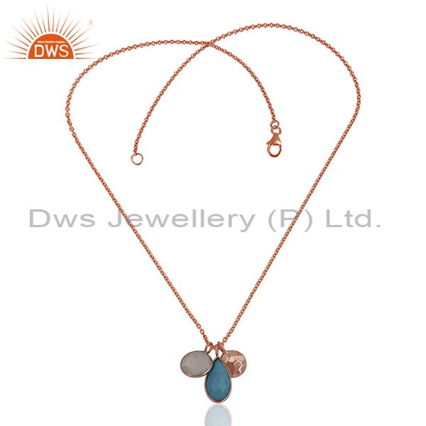 Exporter Solid Silver Rose Gold Plated Multi Gemstone Charm Pendant Wholesale